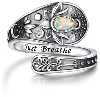 oGoodsunj - Sterling Silver Rings for Women - Vintage Butterfly Lotus Just Breathe Turquoise Dragonfly Cross Rose Vintage Antique Ring Jewelry Gift for Mom Grandma, Silver, No Gemstone