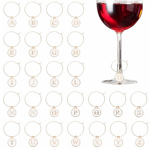 Ymapinc Anelli con 26 lettere per calici da vino, ciondoli con iniziali per calici a stelo, etichette di classe, 0.98 inch, Non pietra preziosa