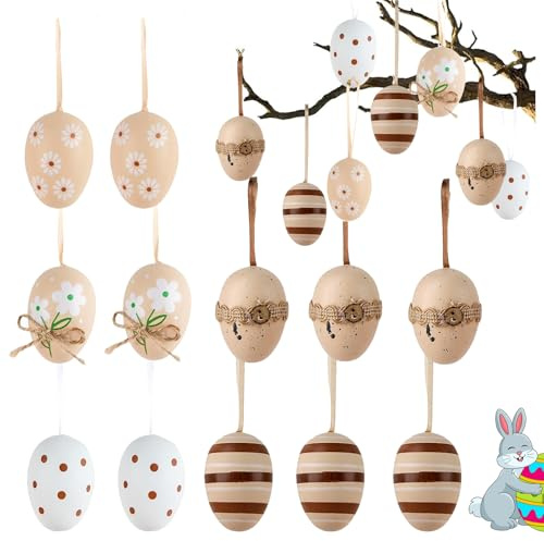 Onlvmyur 12 stycken små påskägg att hänga upp, påskägg hängande påskägg små påskägg plast påskägg för målning, påskägg små att hänga utomhus