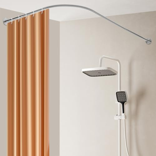Asta per tenda da doccia a forma di L, asta angolare per tenda da doccia, 70-95x105-165cm, asta per doccia regolabile per bagno (Argento)
