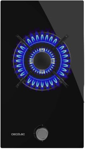 Cecotec Placa de Gas Butano y Natural 1 Fuego Bolero Squad G 1200S Glass Black. 3500W, Cristal Negro, Parrillas Individuales Hierro Fundido, WOK Triple Corona, Encendido Eléctrico, Sistema Seguridad