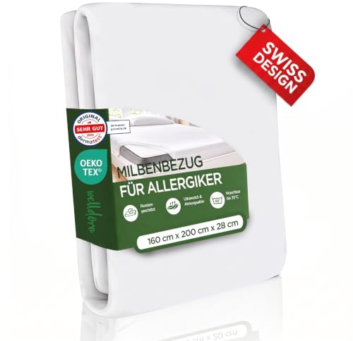 Welldora Milbenbezug Matratze 160x200x28, Premium Encasing, Allergiker | Fachärztlich getesteter Allergiker-Schutz gegen Milben | Mit Reissverschluss | Oeko-Tex | Waschbar bis 95°C | Schweizer Marke