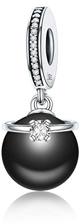 Pendentif en perle noire en argent sterling 925 - Compatible avec bracelet Pandora - Pour femme