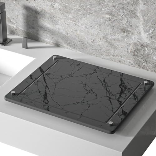 Funvalley Surperfect Tapis de séchage en pierre pour comptoir de cuisine, 30 x 40 cm, plateau en pierre absorbant l'eau, organisateur d'évier à séchage instantané avec base antidérapante (marbre gris)