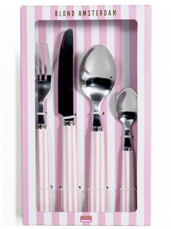 Set Posate Rosa Blond Amsterdam – 4 Pezzi in Plastica Decorata – Collezione Per le Chiacchiere – Lavabile in Lavastoviglie – Effetto Abbinamento Creativo