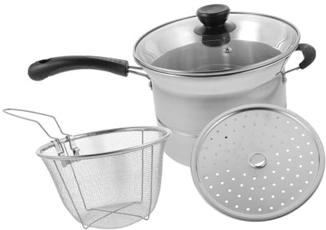 CAXUSD Casserole INOX Multifonction avec Poignée Unique Antiadhésive pour Friture et Cuisson Petite Portable pour Chips Poisson Légumes et Plus