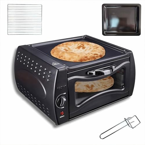 1500W Electric Pizza Oven, 15L Countertop Oven Bread Maker, Mini Pizza Stove with Bake Tray/Bake Rack/Tray Handle, Viewing Window