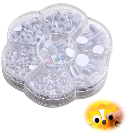 Funver Wackelaugen selbstklebend Set, 700 Stück Wackelaugen Groß Und Klein In Aufbewahrungsbox, Klebeaugen Für Basteln Puppenaugen DIY Und Kinderhandwerk Selbstklebend 5mm bis 18mm