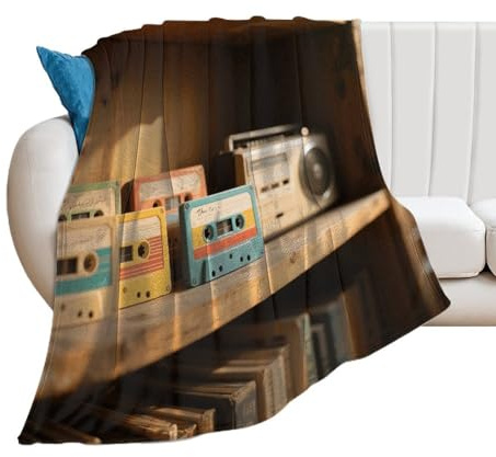 Soft Flannel Fleece Throw Blanket, Lightweight & Cozy - All Season Decorative Blankets Retro Cassette Tape Blanket for Couch, Bed, Car, Travel, Office Nap