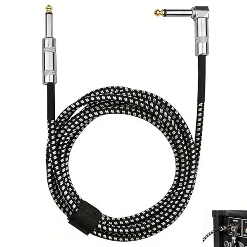 Cavo per chitarra elettrica, cavo jack da 6,35 mm strumento, basso e tastiera, jack ad angolo retto, cavo intrecciato ad alta fedeltà silenzioso, schermatura anti-interferenza, segnale chiaro e