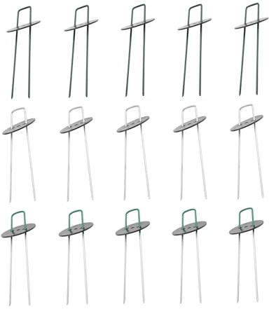 Veemoon Jeu de 30 Piquets de Sol de U, Acier Métal Argenté et Vert, Diamètre 3 Mm, Fixation Gazon Synthétique et Bâches de Jardin, Accessoires Jardinage pour Pelouse, Toile Anti-Mauvaises