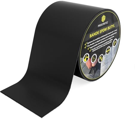 Bande d'Étanchéité Toiture EPDM Butyle Autocollante 5cm x 5m | 1,7 mm, noir – membrane et bâche pour toit, terrasse, lambourde, gouttière, fenêtre. Sur bois, métal, béton, PVC.