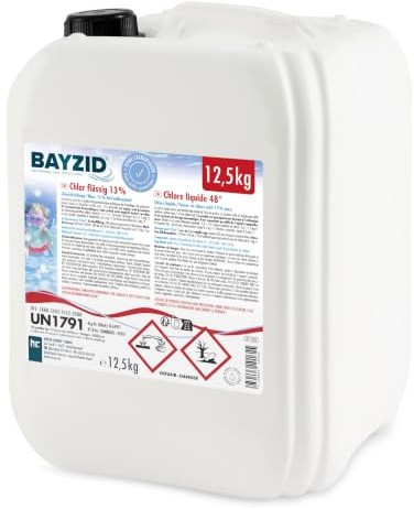 Höfer Chemie 12,5 kg Pool Flüssigchlor BAYZID - mit 13 bis 15% Aktivchlorgehalt zur Poolpflege und Wasserdesinfektion - Made in Germany
