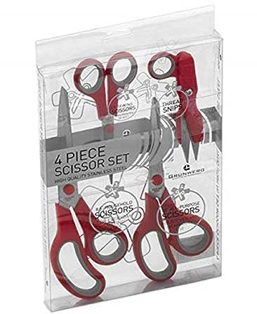 Grunwerg 4 Piece Boxed Kitchen Scissor Set, Red/Grey