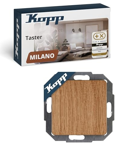 Kopp MILANO Taster aus Eichen-Echtholz - Stilvoller IP20 Taster-Unterputz ideal für Klingel & Türöffner - Klingeltaster-Unterputz mit 10AX Schaltvermögen - Lichtschalter 250V~