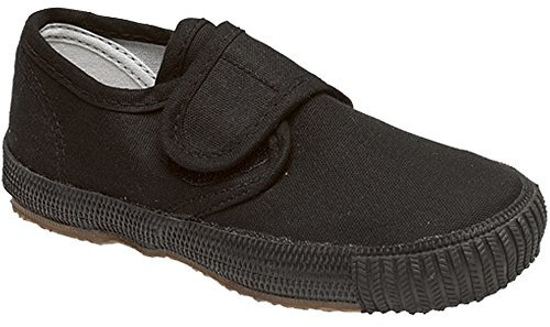 MyShoeStore Unisex School PE Canvas Pumps Plimsolls with Touch Fastening, Black, UK 3