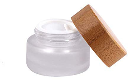 1 PCS 50g 50ml Environmental Bamboo Lid Frosted Glass Bottle Cream Jars Pot Empty Upscale Refillable Cosmetic Bottle Storage Container for Face Cream Lip Lotion Balm Ointments (50ml)