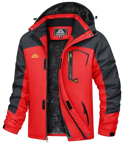 TACVASEN Herren Winter Wasserdichte Winddichte Winterjacke Warme Fleece-Futter Ski Regenmantel mit Kapuze