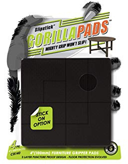 Slipstick GorillaPads 4 Inch Non Slip Furniture Gripper Pads (Pre-Scored to Cut to Size) Stops Sliding and Protects All Hard Floor Surfaces, Optional Self-Stick Adhesive, Square, CB140