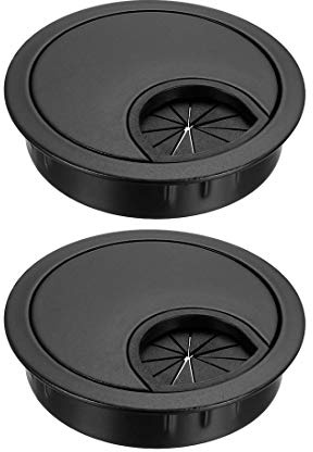 sourcing map Cable Hole Cover, 2.1Inch/53.5mm Zinc Alloy Desk Wire Cord Cable Grommets Hole Cover for Office PC Desk Cable Cord Organizer, 2 Pcs Black