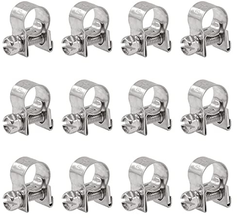 Glarks 12Pcs Stainless Steel Mini Fuel Injection Hose Clamps Adjustable Pipe Hose Clip Tube Clamps Assortment Kit (8-10mm)