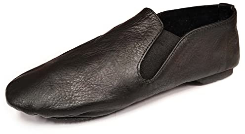 Jazz Shoes Slip on Jazz Dance Shoes Split Sole Rubber Heel Made with Soft Leather and Neoprenen Eye Style Black (Size 1 UK Girls Black)