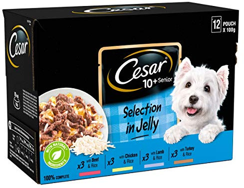 Cesar Senior 10+ Dog Wet Food in Pouch Selection in Jelly, 12x100g