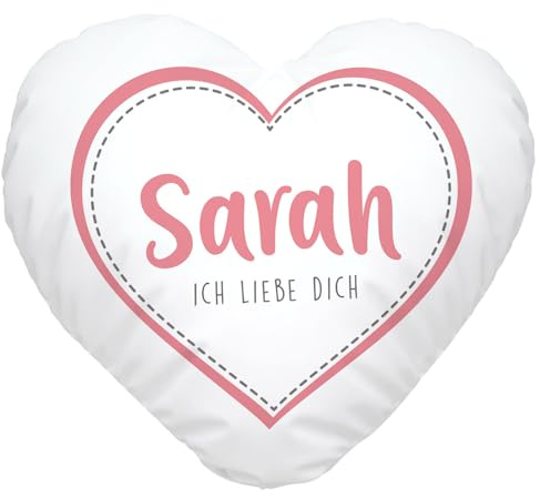 SpecialMe® Herzkissen personalisiert Geschenk Liebe Liebeserklärung ich Liebe Dich und Wunschname Weiss-rosa Herz-Kissen