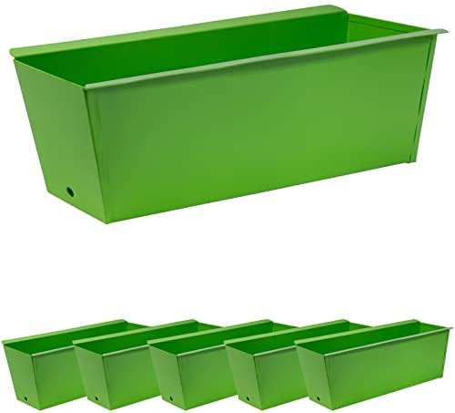 ARTECSIS Lot de 6 Jardinières Palette, Métal Vert, 36x9x12cm, Trous de drainage/Jardin