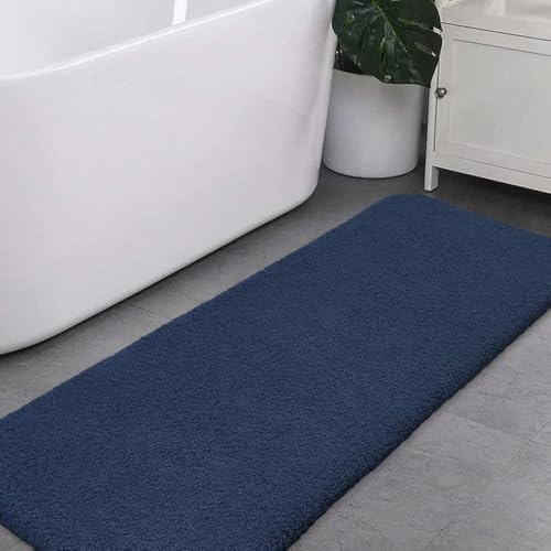 Halkfri badmatta förtjockad badmatta för badrum absorberande ultramjuk badrumsmatta matta fluffig mikrofiber sängmatta golvmatta golvmatta, snabbtorkande, maskintvättbar - 50 x 178cm (Marinblå)