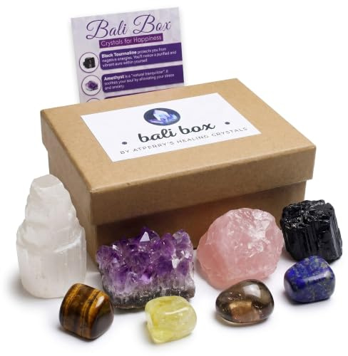 AtPerry's Heilkristalle-Set – 8 natürliche Chakra-Kristalle getrommelt & roh einschließlich