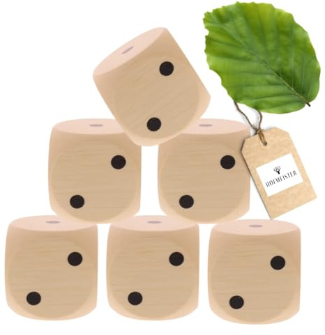 5X HOFMEISTER® Würfel aus Holz 3 x 3 cm mit Augenzahlen für Kinder, Erwachsene, Brettspiele, Spieleabend & Partyspiel, 100% Naturprodukt aus heimischer Buche
