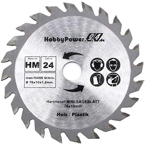1 Stück HM Kreissägeblatt Ø 76x10 mm 24 Zähne für Mini Handkreissäge Tauchsäge Kreissäge