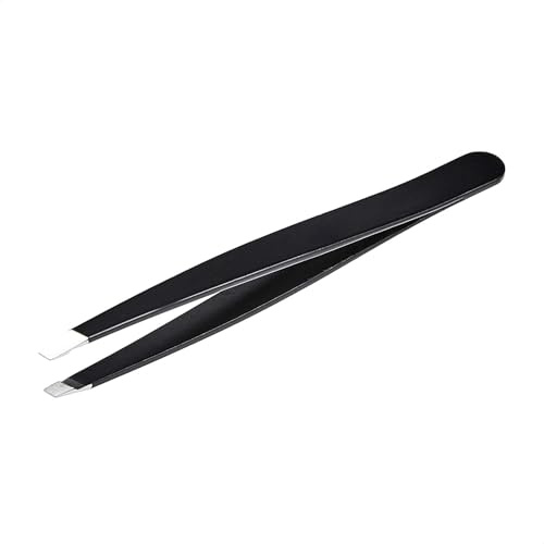 Amazon Basics Pince à épiler oblique,Pince professionnelle en acier inoxydable pour une épilation efficace, idéale pour les routines de beauté quotidiennes,boîtier de transport inclus, noir, lot de 1