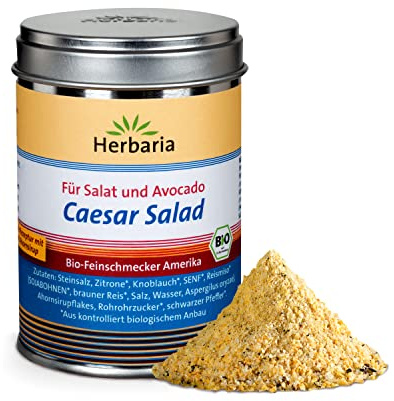 Herbaria Caesar Salad bio 120g M-Dose - fertige Bio-Gewürzmischung - Salatgewürz für Caesar Salad - mit erlesenen Zutaten - in nachhaltiger Aromaschutz-Dose | Bio Gewürzmischung, frisch-zitrisch, umami, für Caesar Salad, Bowls, Dips & Guacamole, in der Weißblechdose