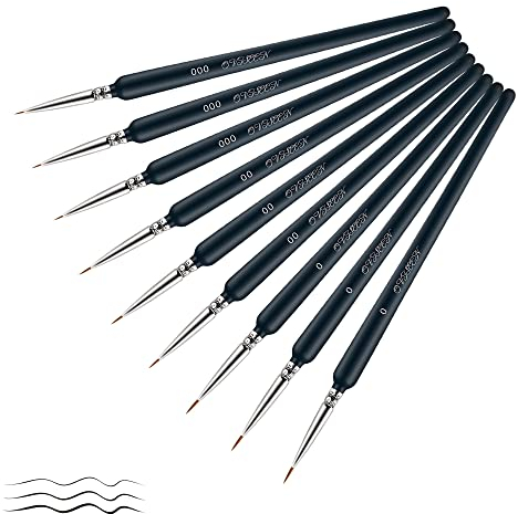 OVISEEN Detail-Pinsel, 9-teiliges Set für Acryl, Öl, Aquarell, Nail Art, Detailpinsel Set (0, 00 und 000)