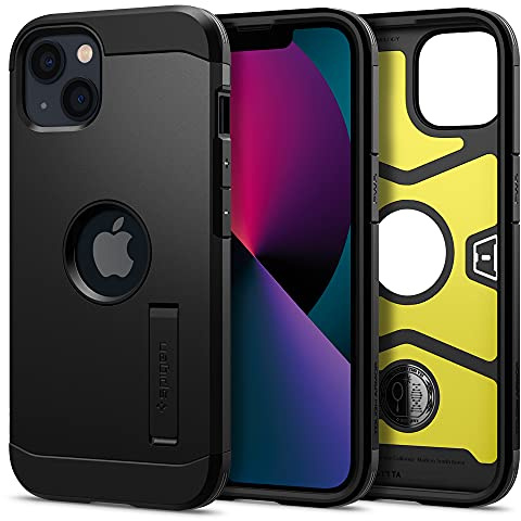 Spigen Tough Armor Case for iPhone 13 mini - Black | Built-in Stand, Dual-Layer Shockproof, Wireless Charge Ready, Patented Air Cushion, Military-Grade Drop Protection