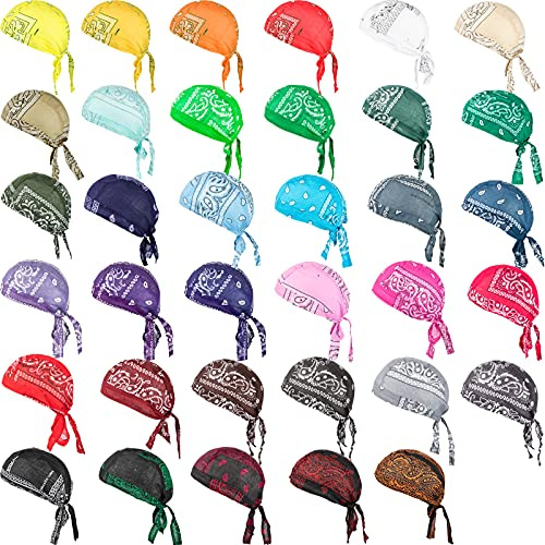 SATINIOR 35 Pieces Sweat-Wicking Beanie Cap Do Rag Skull Caps Cooling Helmet Liner Hat Quick Drying Breathable Paisley Bandana Head Wrap for Men Women Multicolor One Size