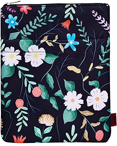 Buchhülle mit Blumenmuster, Buchumschlag für Taschenbücher, aus waschbarem Stoff, mit Reißverschluss, Weiß, Größe M, 27,9 x 22,9 cm