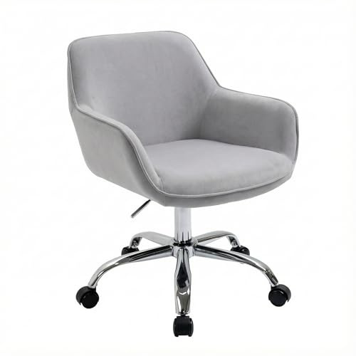 Sepnine Bürostuhl Samt, Schminkstuhl mit Rollen,Schreibtischstuhl Aesthetic Mädchen, Drehstuhl mit Silbernen Stuhlbeinen, Höhenverstellbar, Studie, Büro, Schlafzimmer, Bis 135 kg, Grau