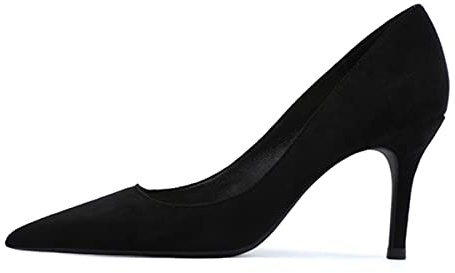JOEupin Dam spetsig tå pumps klassiska mockaskor mellanklack slip-on klänning pumps 8,5 cm, Svart, 39 EU