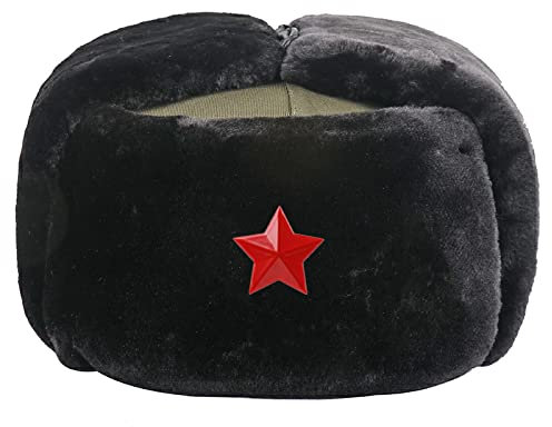 Ciamlir Russische Mütze Sowjetisches Abzeichen Russland Ushanka Herren Winter Bombermützen Pilot Faux Fur Earflap Trapper Trooper Hat Russian Snow Hats,Style4,55-60Cm