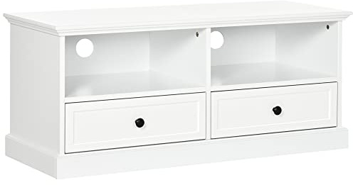 HOMCOM Modern TV Unit Cabinet for TVs up to 45 Inches, TV Stand with Drawers, Open Shelves, Cable Holes for Living Room, White