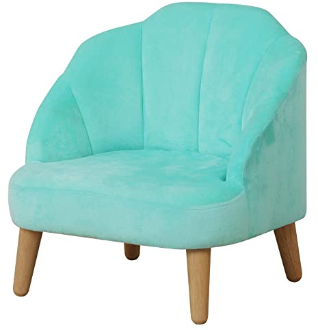 PWTJ Kids Shell-Shaped Chair - Green Plush Velvet Upholstered Toddler Armchair with 4 Sturdy Wooden Legs, Elegant Design for Nursery, Bedroom, or Playroom - Soft & Comfortable Children's Sofa (Green)