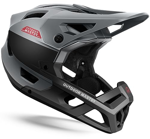 OutdoorMaster Full Face Mountain Bike Helmet for Men & Women-Two Removable Chin Pad Mountain Bike Helmet Grizzly, Ventilation Lightweight Racing Downhill DH BMX MTB Helmet (Slate Grey, Medium)