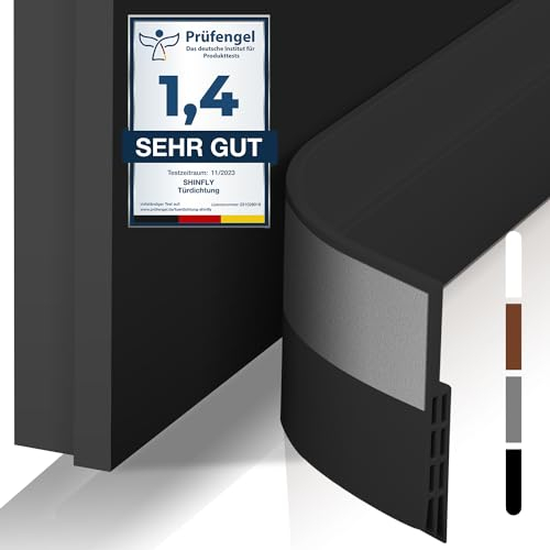 shinfly Zugluftstopper für Türen, Türdichtung Selbstklebend 5cm Breite, Tür Zugluftstopper, Schalldichter Türschutz für Türen, Dichtungsband, Insektenschutz und Winddicht (Schwarz), 400cm