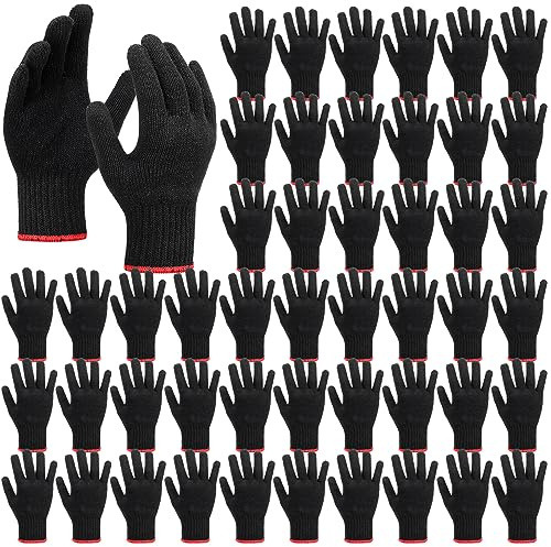Sintuff 100 Pairs Gloves Cotton Liners for BBQ String Knit Polyester Safety Gloves for Cooking, Grilling(Black)