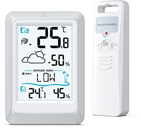 Brifit Wetterstation mit Außensensor, Digital Thermometer Hygrometer Innen und Außen, Thermometer mit Wettervorhersage, Raumthermometer Hydrometer Feuchtigkeit mit Hintergrundbeleuchtung