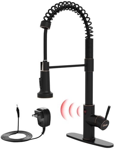 GIMILI Oil Rubbed Bronze Touchless Kitchen Faucet with AC Adapter, Motion Sensor Smart Hands Free Single Handle Kitchen Sink Faucet with Pull Down Sprayer