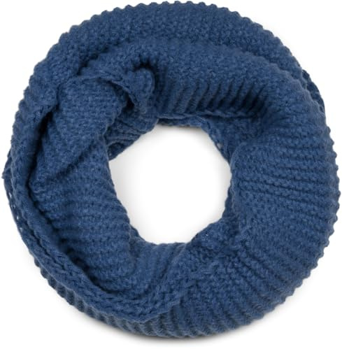 styleBREAKER Unisex Strick Loop Schal Einfarbig mit Wellenmuster, warmer Winter Strickschal, Schlauchschal 01018169, Farbe:Blau